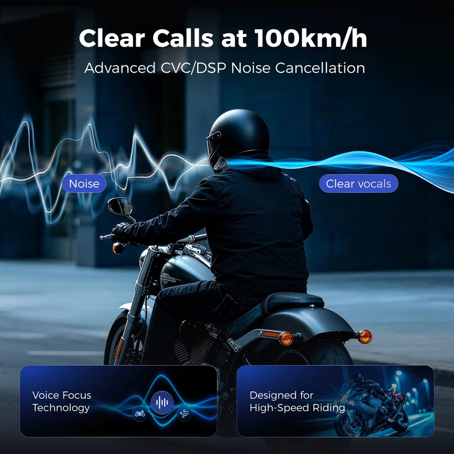 MAXRUNON 2Y Motorrad Bluetooth Intercom für 2 Fahrer, Helm-Headset mit BT5.3, Multi-Audio und FM-Radio, Schwarz - Bild 4