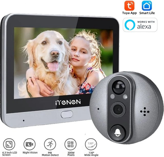 iTenen Smart Life House Drahtlose WiFi Türklingel mit 3MP Kamera, Tuya Smart Türauge und PIR-Bewegungserkennung, 2,4G WLAN - Bild 1