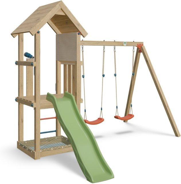 Trigano Spielturm EASY XPLORER 2 aus Holz in Multicolour mit Rutsche, Sandkasten, Netz, 2 Schaukelsitzen und Fernglas - Bild 1