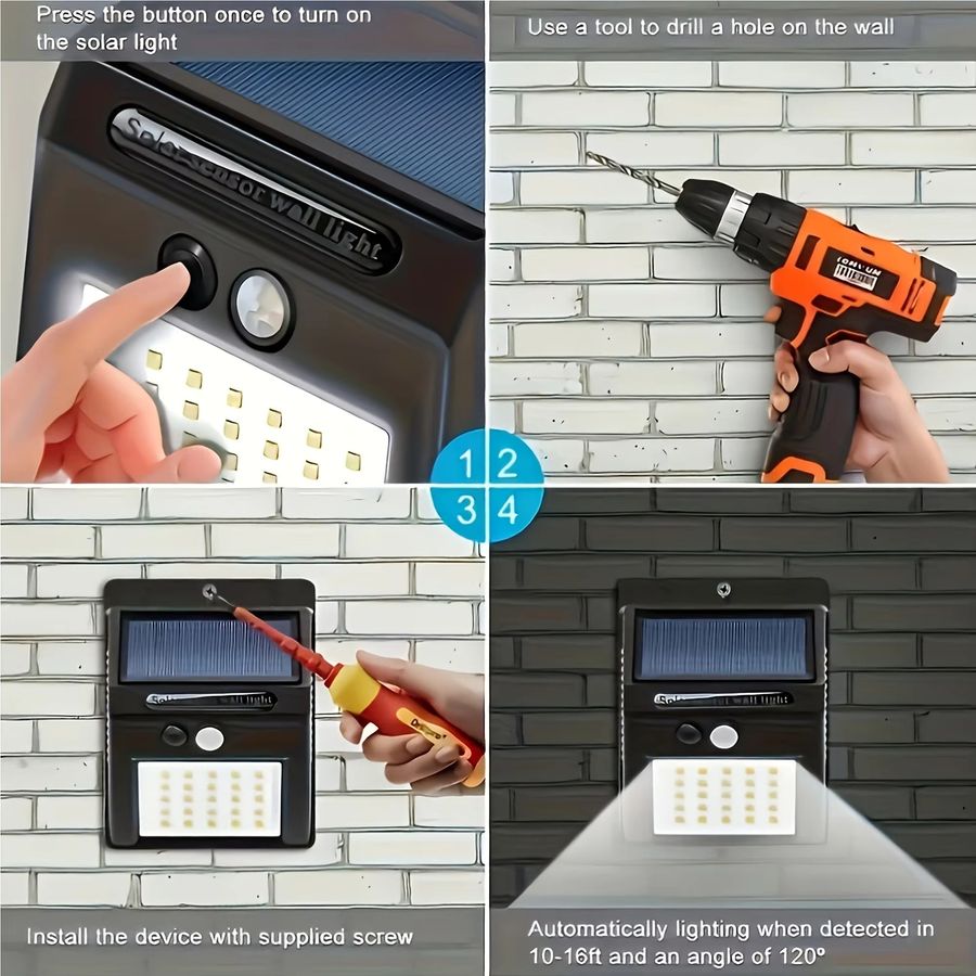 XIWANGFIRE LED Solar Wandleuchte mit Bewegungssensor für Garten und Außenbereich wasserdicht - Bild 4