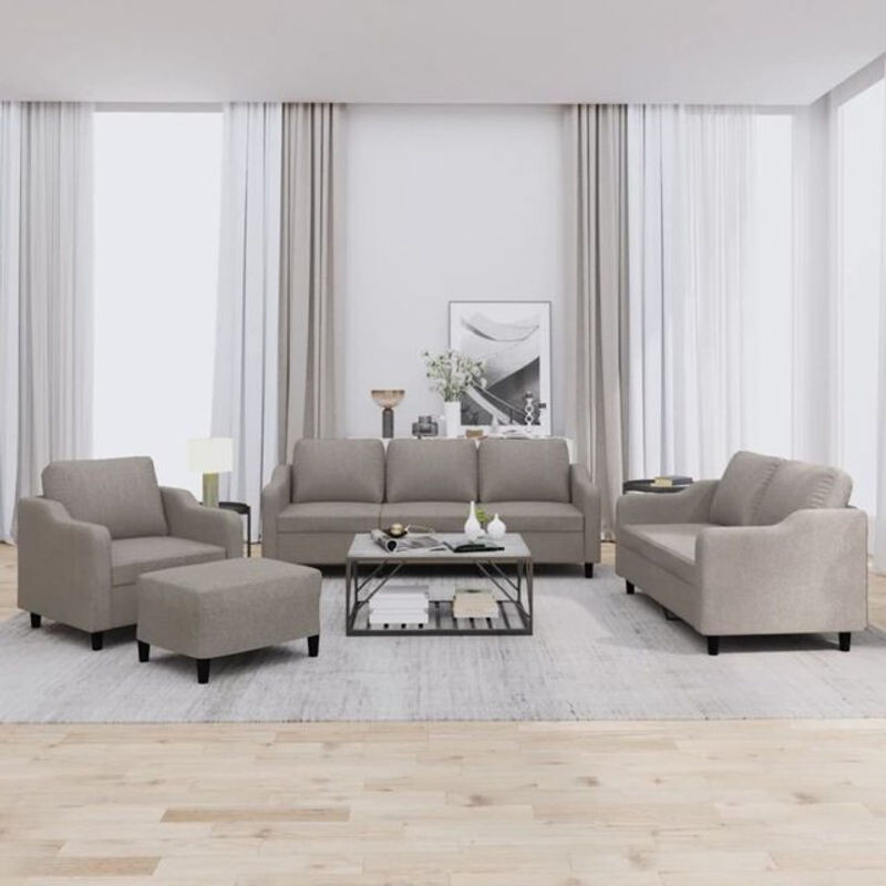 Vidaxl 4-tlg. Sofagarnitur Modern aus Stoff und Metall in Taupe Meliert mit Kissen - Bild 1