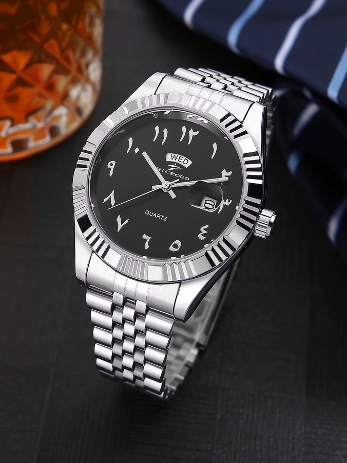 RICECGO Armbanduhr Quarz, Edelstahl, Schwarz, Herren, Datum - Bild 2