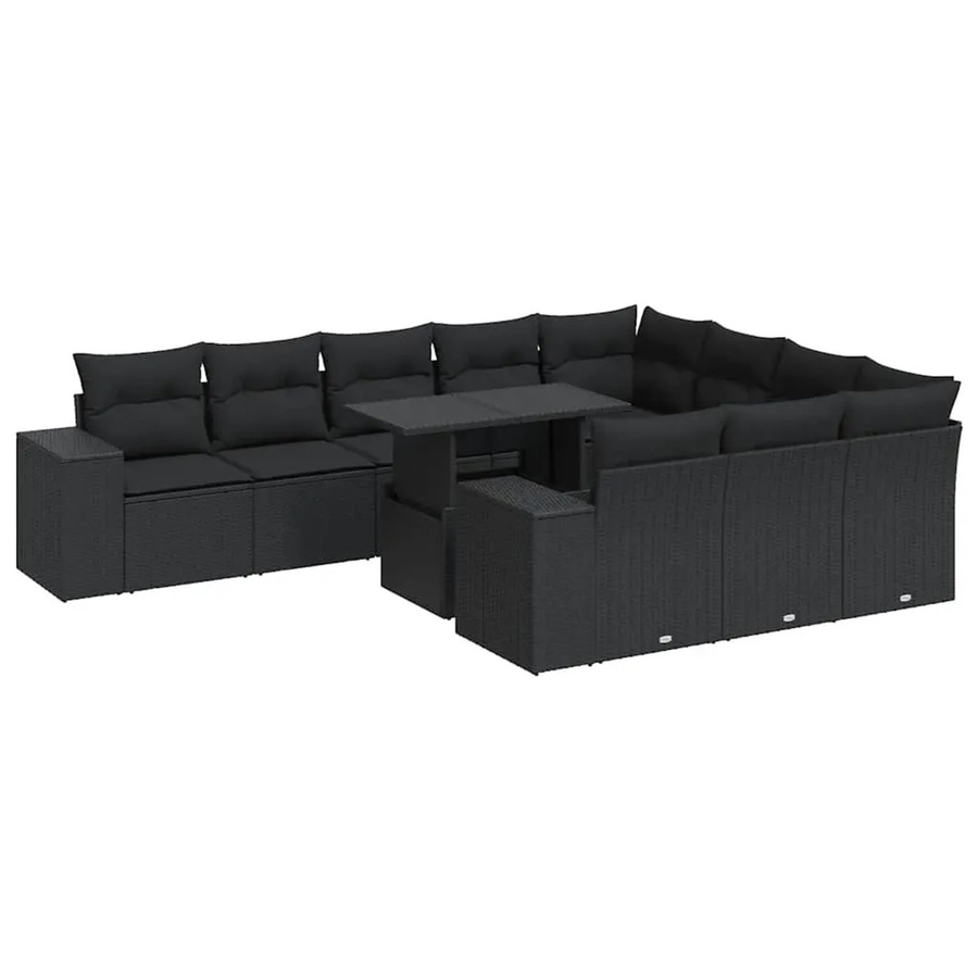 vidaXL 11-tlg. Garten-Sofagarnitur in L-Form aus Polyrattan mit Kissen in Schwarz - Bild 2