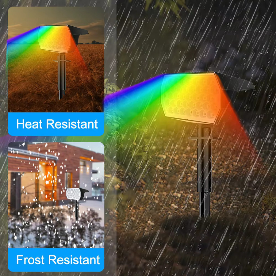 Solar RGB LED Außenstrahler mit 37 LEDs und Dämmerungssensor, IP65 wasserdichte Gartenbeleuchtung in Schwarz, Multicolor Farbwechsel für Garten, Hof und Terrasse - Bild 4