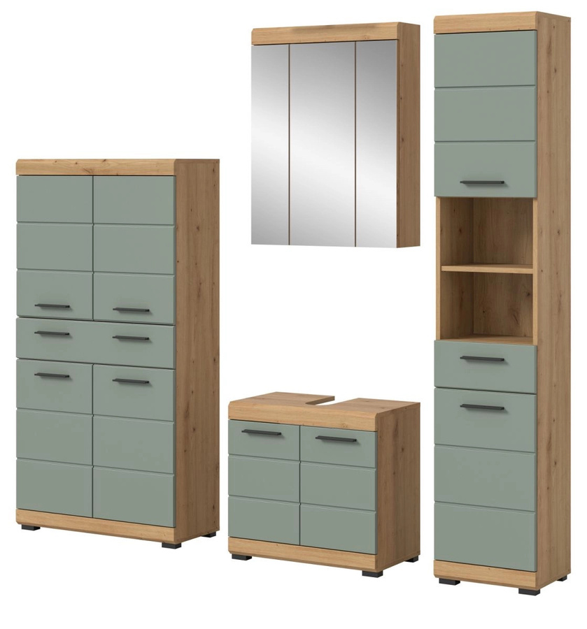 Inn.Furn Badmöbel Set Shawn 4-teilig in Grün und Eiche mit LED-Beleuchtung, Breite: 201 cm - Bild 3