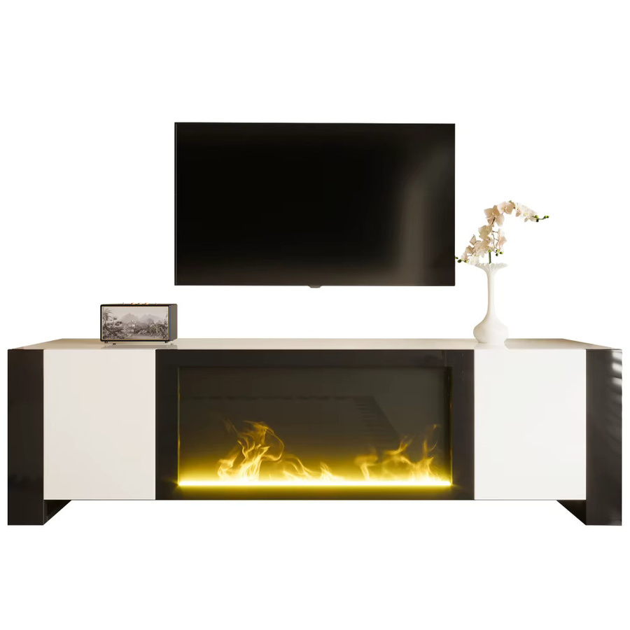 Ye Lowboard TV-Schrank mit elektrischem Kamin-Flammeneffekt in Weiß Hochglanz - Bild 2