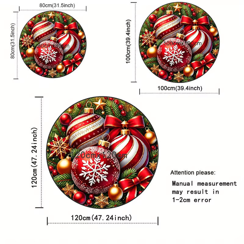 VIKAMA Runder Teppich mit Schleifenmotiv für Wohnzimmer, Schlafzimmer und Waschküche als Weihnachtsdekoration - Bild 4