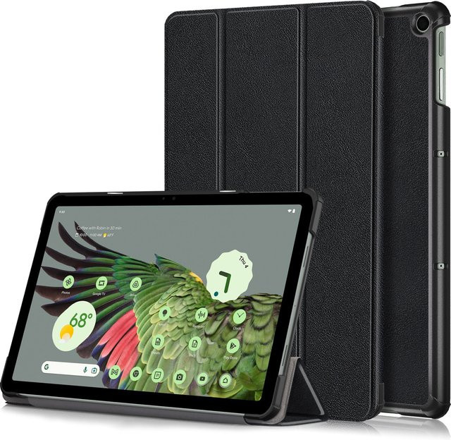 Dreifach faltbare Schutzhülle aus PU-Leder für Google Pixel Tablet 11 Zoll in Schwarz und Blau, ultradünn und stoßfest - Bild 1