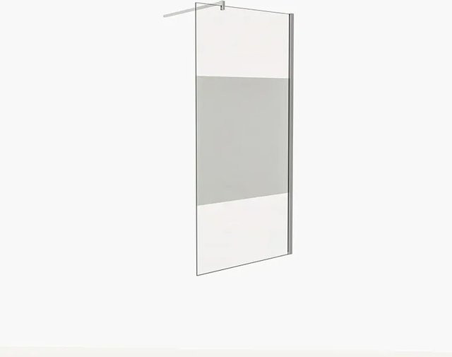 Duschparadies Walk-in Duschwand aus 8mm Nano-Glas mit Milchglasstreifen und Stabilisator, B: 85 cm, H: 200 cm, Hochglanz Verchromt - Bild 1
