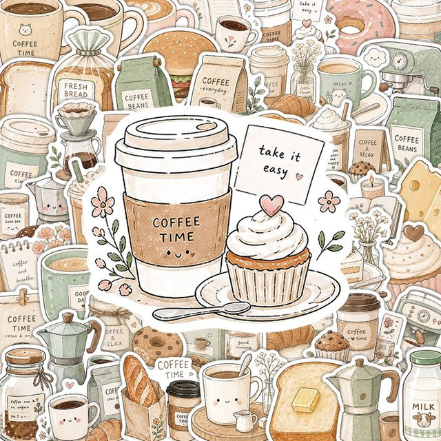 Rspctou Kaffeezeit-Brot-Aufkleber, Cartoon-Sticker, 10/30/50 Stück - Bild 1