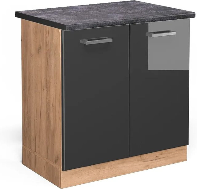 Vicco Spülenunterschrank R-Line in Anthrazit Hochglanz und Goldkraft Eiche, B/T/H: 80 x 60 x 81,6 cm - Bild 1