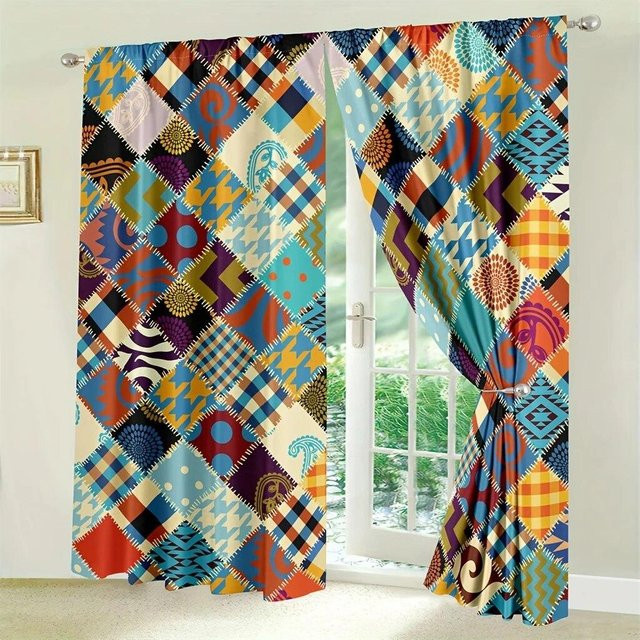 2er-Set Floral Boho Vorhänge mit buntem Blumenmuster von A Family Of Home Textiles, Breite: 110 cm, Höhe: 220 cm - Bild 1