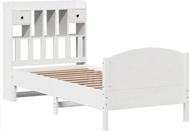 vidaXL Massivholzbett aus Kiefer mit Kopfteil und Regal in Weiß, B/T/H: 75 x 190 cm - Bild 1