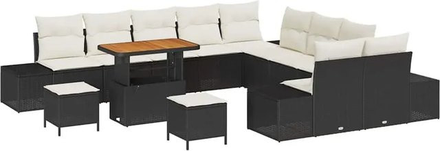 vidaXL Garten-Sofa-Set aus Poly Rattan in Schwarz mit Kissen, 13-teiliges Lounge-Set in U-Form - Bild 1