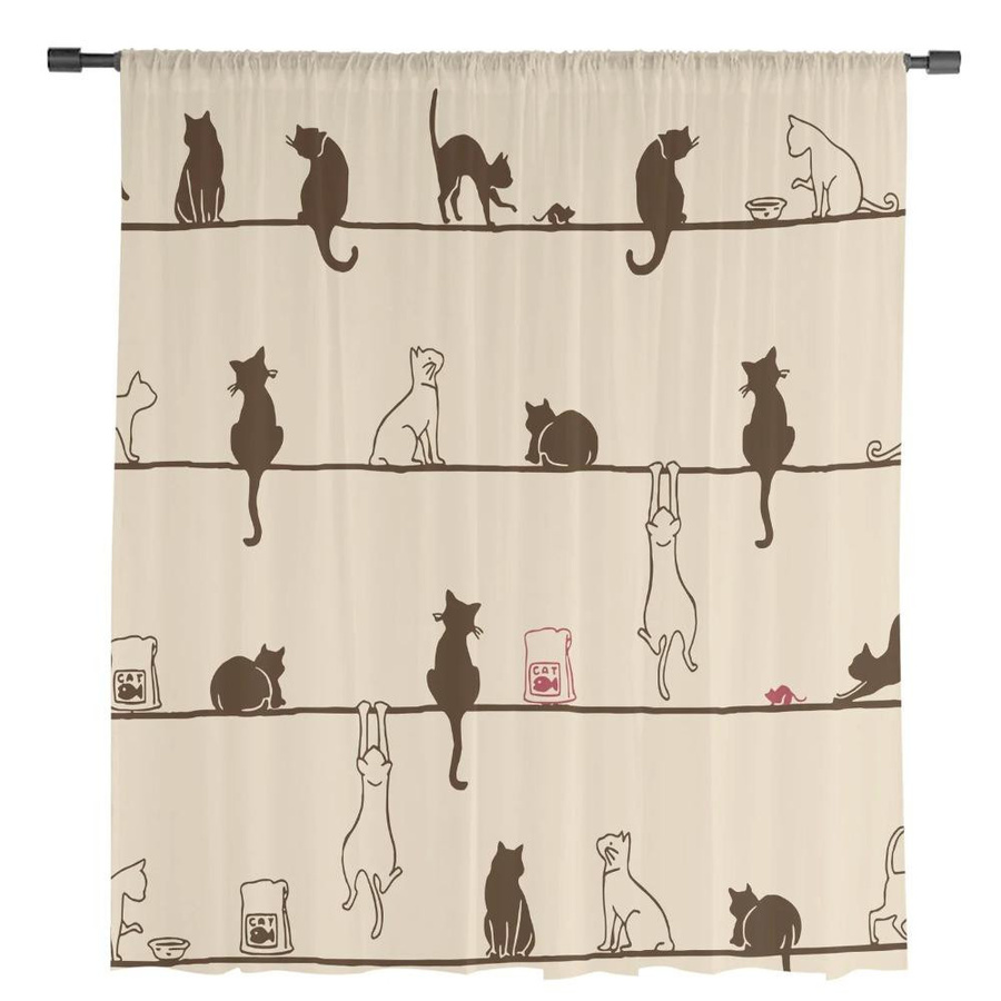 Yiran Furniture Transparentes Tüll-Voile-Vorhang mit Katze und Maus Motiv, Organza-Fenstervorhang für Schlafzimmer, Wohnzimmer oder Küche, Breite: 135 cm, Höhe: 115 cm - Bild 1