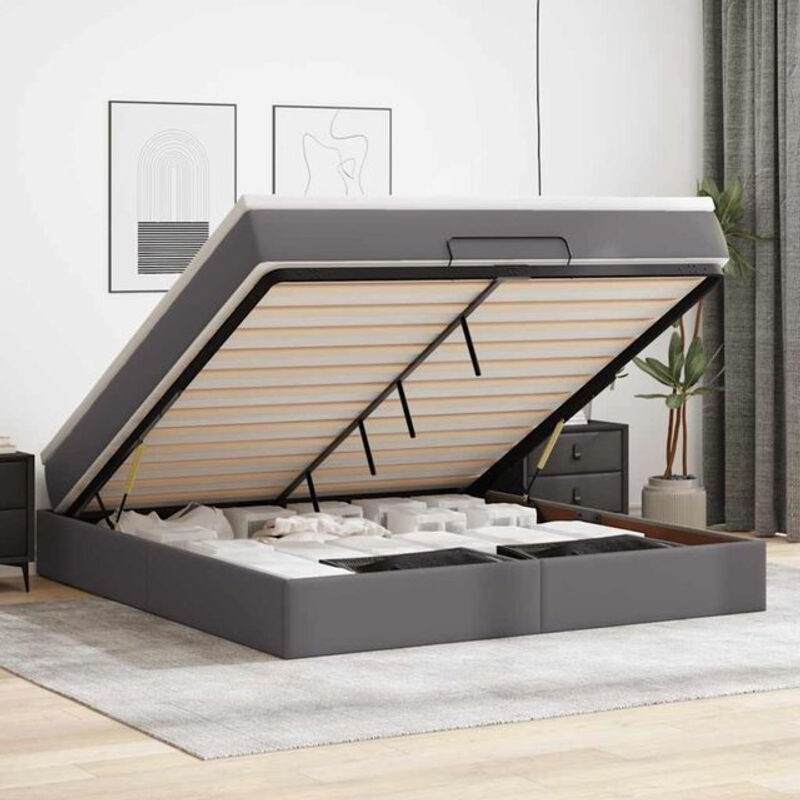 vidaxl Ottoman Polsterbett mit Matratze in Grau aus Kunstleder und Metall, Modernes Bett B/T/H: 180 x 200 x 23,5 cm - Bild 1