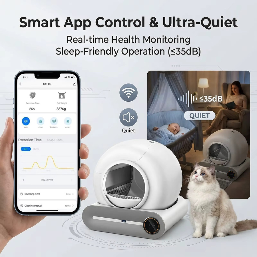 YUNMIAN Intelligente Selbstreinigende Katzentoilette in Weiß mit 65L Hochkapazität, WLAN App-Steuerung und automatischer Abfallentsorgung, geschlossenes Design, spritzwassergeschützt - Bild 2
