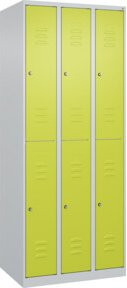 C+P Doppelstock-Spind Classic PLUS mit 3 Abteilen, Stahlkonstruktion, Zylinderschloss, Farbe: Lichtgrau/Clowngrün, B/T/H: 75 x 50 x 185 cm - Bild 1