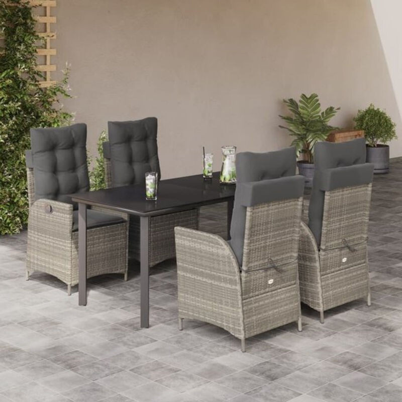 5-tlg. Garten-Essgruppe aus Poly-Rattan mit Kissen und Glastisch in Anthrazit von vidaxl - Bild 1