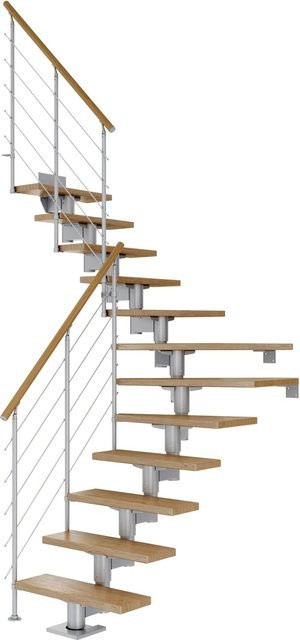 Dolle Mittelholmtreppe Cork Eiche Perlgrau 1/4 gewendelt Breite: 315 cm, Tiefe: 75 cm - Bild 1