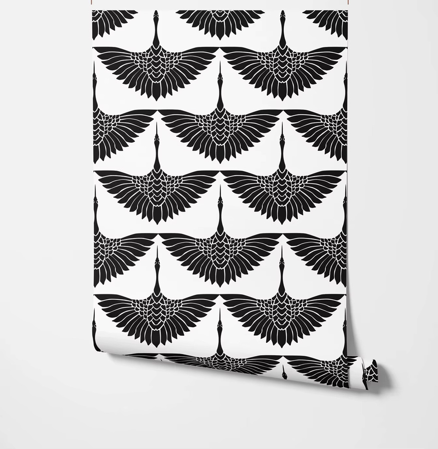 Selbstklebende Wandtattoo Tapete mit schwarzen Kranichen von Pixel&Wall - Bild 4