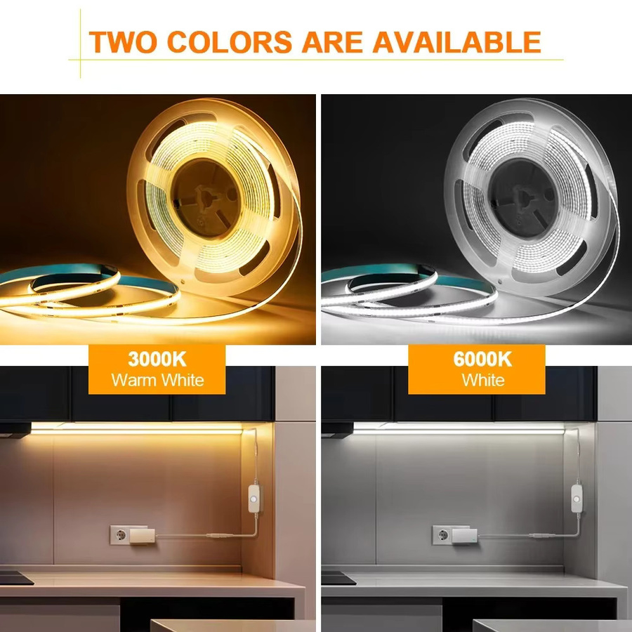 TALUTULA LED COB Lichtstreifen mit Touch-Dimmer, weißes USB Diodenband für TV-Hintergrundbeleuchtung und Spiegel, flexibles Silikon Lichtband zur Wanddekoration - Bild 6