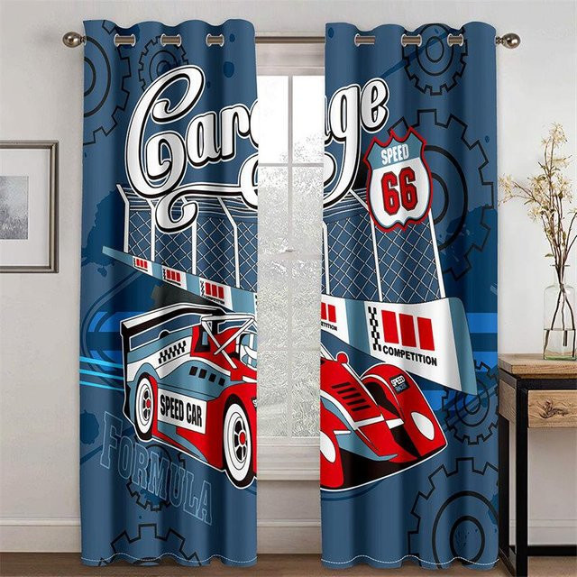 2er-Set semi-transparente Vorhänge mit 3D-Automuster von A Family Of Home Textiles in Blau, B: 135 cm, H: 185 cm - Bild 1