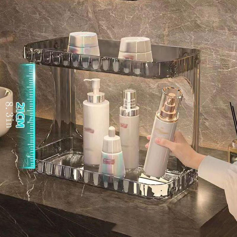 BC-Warm Home Badezimmerregal aus Kunststoff, doppelschichtiges Aufbewahrungsregal für Kosmetik und Hautpflege, transparent und modern - Bild 2