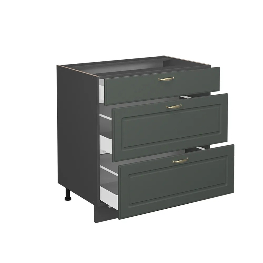 Vicco Küchenunterschrank Fame-Line in Grün-Gold und Anthrazit mit 3 Schubladen im Landhausstil aus Eiche, Breite: 80 cm, Höhe: 82 cm, Tiefe: 60 cm - Bild 2