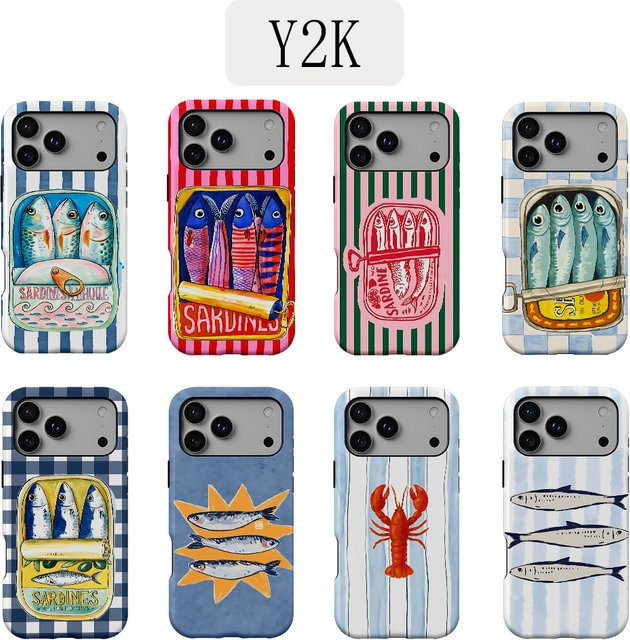 Luxus Handyhülle mit gestreiftem Fischkonserven-Design für Apple iPhone 17 16 15 14 13 12 11 Pro Max Plus X XS XR 7 8 Air Doppelschicht - Bild 1
