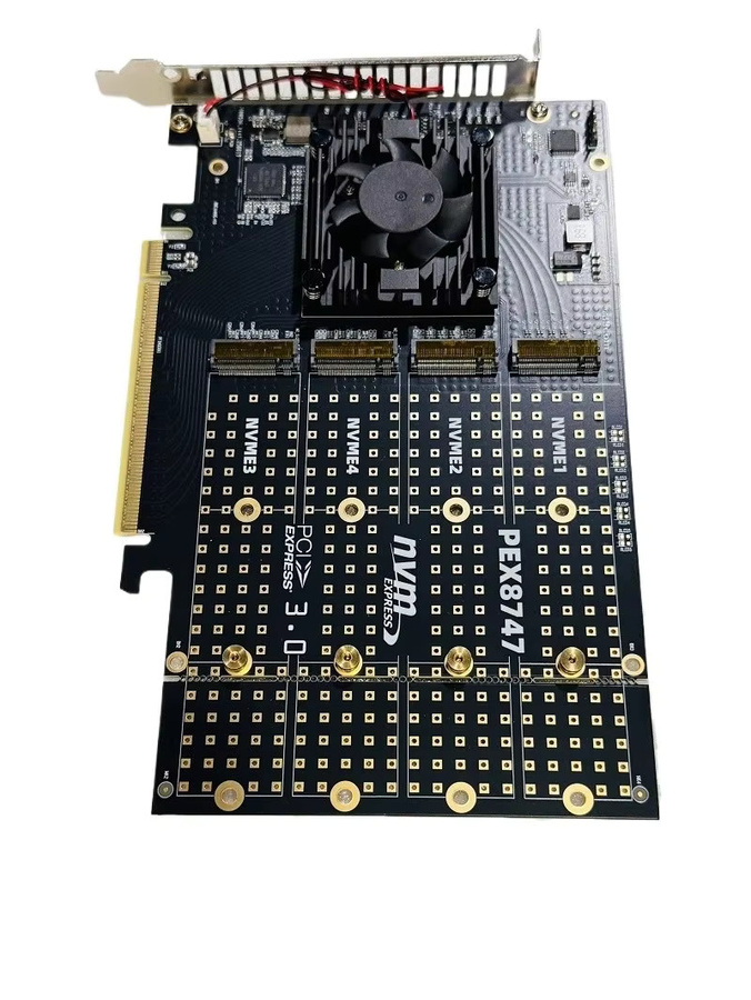 Hua Lai Jie PCIe 3.0 x16 PLX8747 auf 4-Port M.2 NVMe SSD Erweiterungskarte in Schwarz - Bild 3