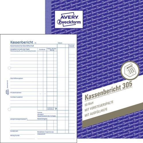 Avery Zweckform Kassenbericht Formular 305, DIN A5, Weiß, 50 Blatt, selbstdurchschreibend - Bild 1