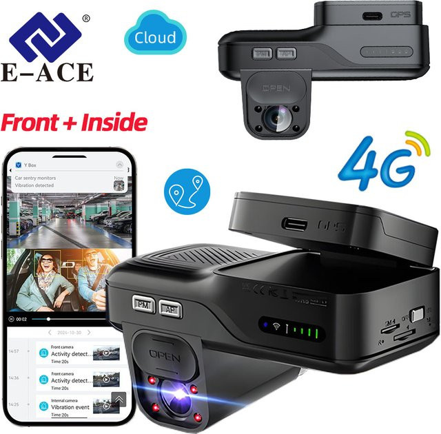 E-ACE 4G LTE DashCam mit GPS Tracking und Live-View für Vorne und Innen in Schwarz - Bild 1
