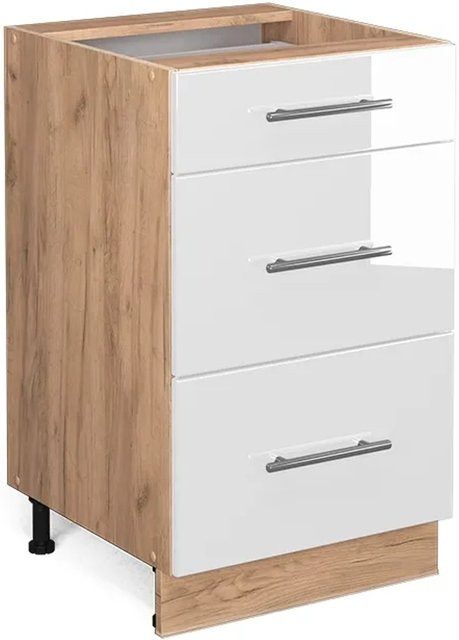 Vicco Küchenunterschrank Fame-Line Weiß Hochglanz und Goldkraft Eiche mit Griffen in Anthrazit, Breite: 50 cm, Höhe: 82 cm, Tiefe: 50 cm - Bild 1