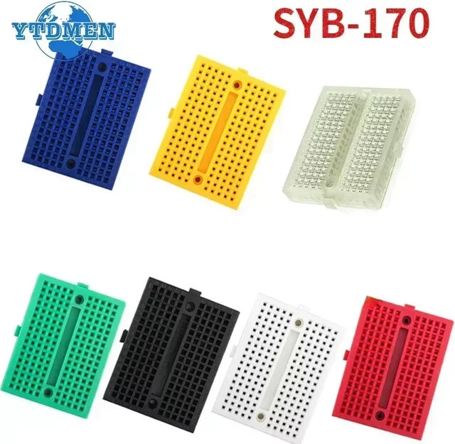 YTDMEN Mini-Breadboard SYB-170 Prototyp-Testplatine mit 170 Verbindungspunkten, lötfrei, Multicolour/Transparent - Bild 1