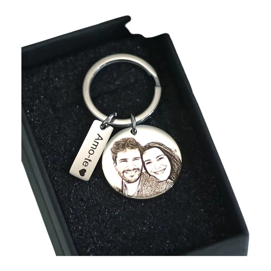 Schlüsselanhänger Edelstahl, personalisiert, Kreisplatte, Unisex - Bild 4