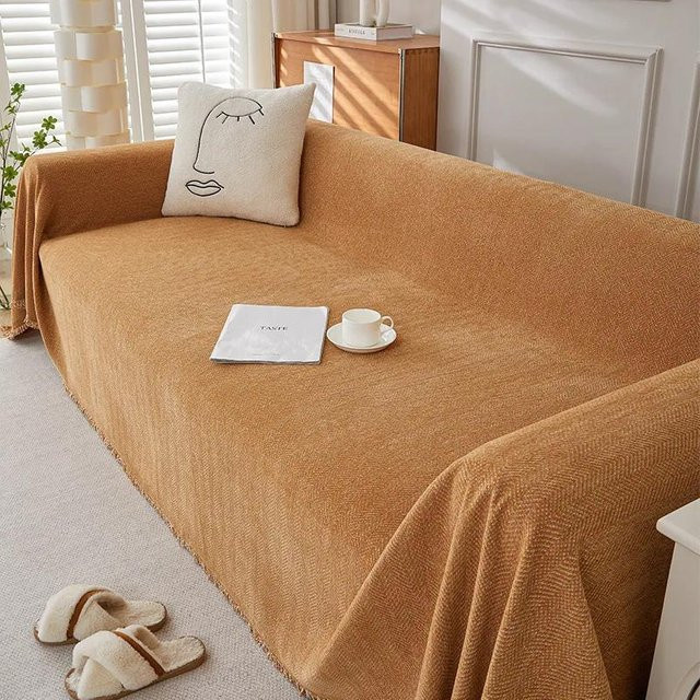Weiche Chenille-Sofadecke aus Baumwollmischung in Sand und Braun, B/B: 180 x 130 cm - Bild 1