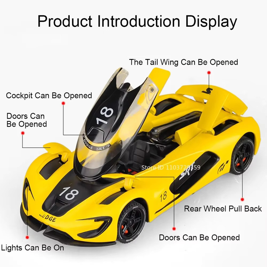 MAKEDA Viper Tomahawk Spielzeug-Supercar-Modell, 1:32, Metalldruckguss, mit Licht und Sound - Bild 5