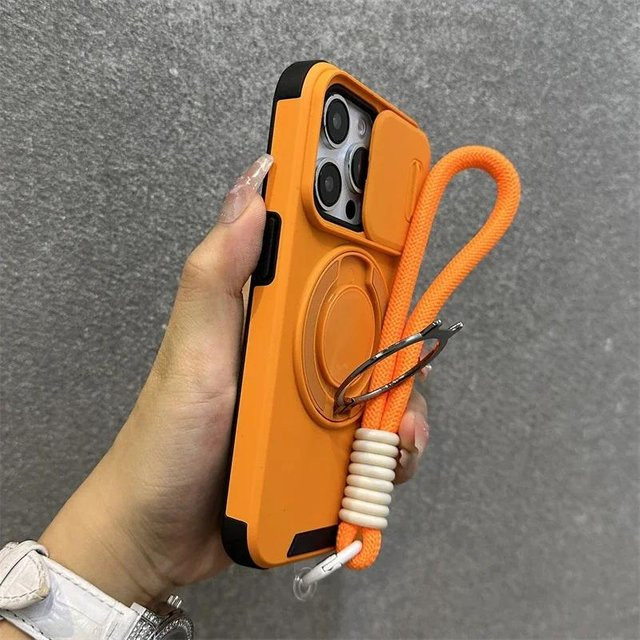 ANAISUFEI Rüstungshülle mit magnetischer Halterung und Lanyard für iPhone 11 bis iPhone 16 Pro Max Plus in Orange mit Kameraschutz und stoßfester Abdeckung - Bild 1