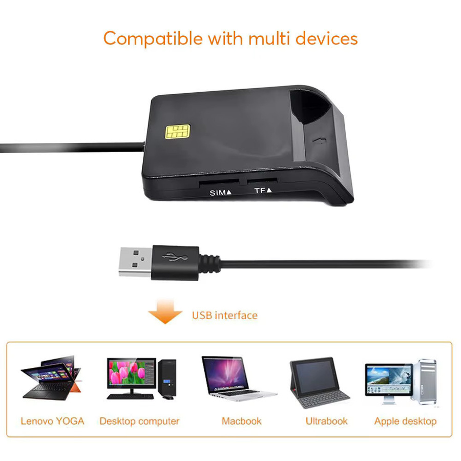 UTHAI X02 USB Smart Card Reader für IC/ID EMV SD TF MMC in Schwarz mit USB-A Anschluss kompatibel mit Windows und Linux - Bild 2