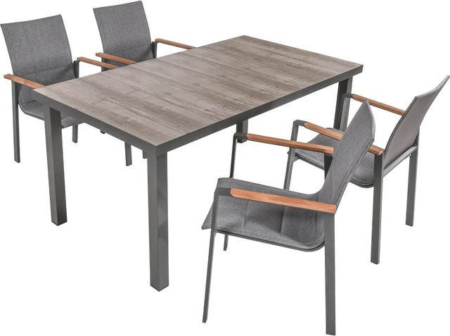 Garden Pleasure Gartenmöbel-Set Rana/Davina 5-teilig in Anthrazit mit Keramikplatte und Teakholz - Bild 1
