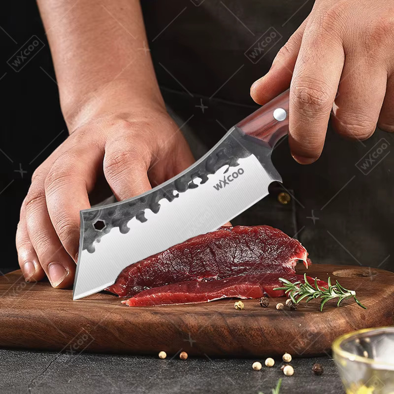 WXCOO Metzgermesser aus Kohlenstoffstahl mit Holzgriff als vielseitiges Küchenmesser für Fleisch, Geflügel und Grill - Bild 2