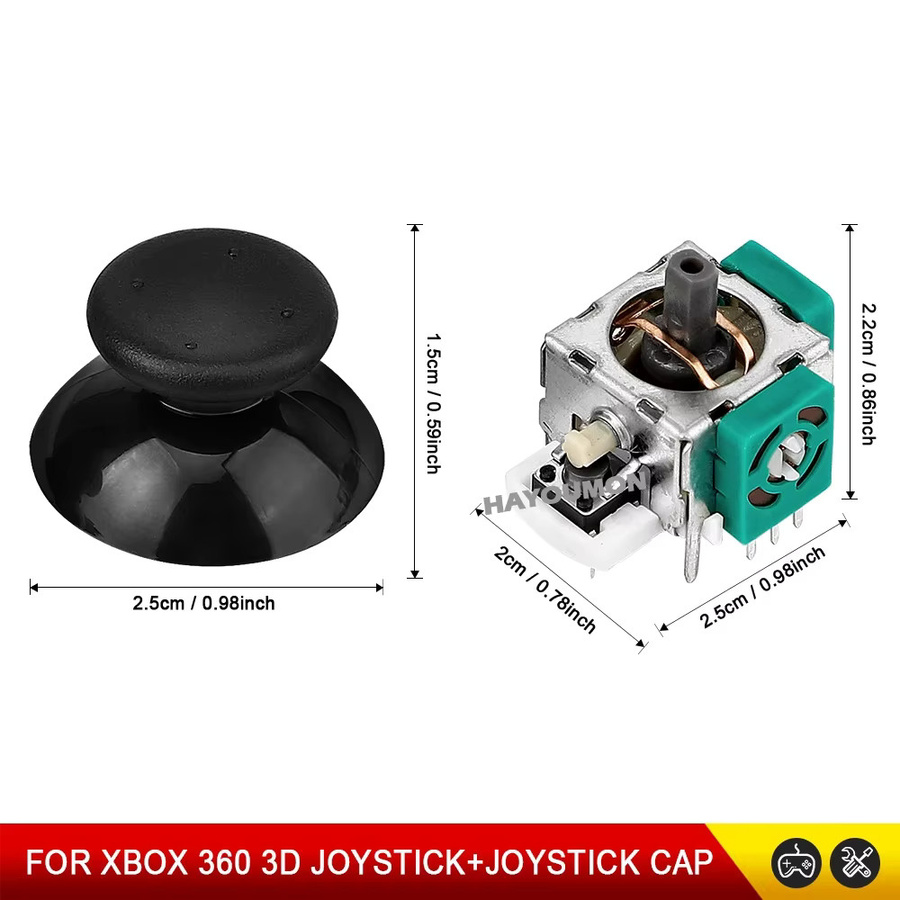 Hayoumon 3D-Analog-Thumbsticks für Xbox 360 Gamepad mit Joystick-Kappen, Ersatz-Joystick-Sensormodule in Schwarz - Bild 3