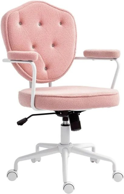 HOMCOM Bürostuhl aus Polyester und Teddybärvlies in Rosa mit Fußstütze, Armlehnen und Rollen, B: 61,5 cm, T: 63 cm, H: 93-101 cm - Bild 1