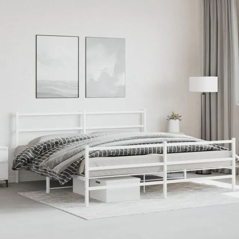 Vidaxl Metall-Bettgestell mit Kopfteil und Fußteil in Weiß, B/H: 183 x 213 cm - Bild 1