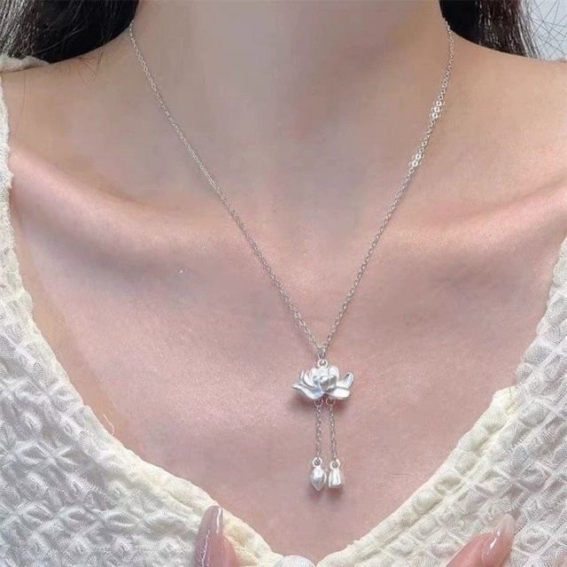 SUMENG Halskette Lotus-Quasten, Silber, Damen - Bild 1