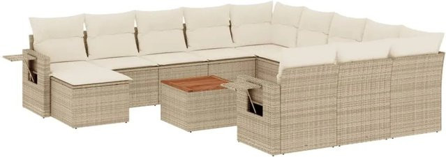 vidaXL 13-teilige Garten-Sofagarnitur aus Poly-Rattan und Akazienholz in Beige-Creme mit Kissen - Bild 1