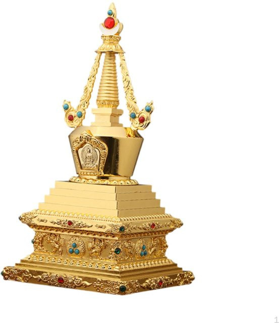 Wenjudy Bodhi Stupa Skulptur aus Zinklegierung in Gold als orientalische Tischdekoration - Bild 1