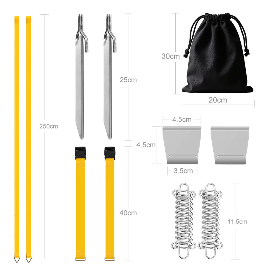 Winddichtes Stabilisator-Set für Fiamma und Dometic Markisen mit Spanngurten, Federhaken, Zeltheringen und Aufbewahrungstasche in Gelb - Bild 2