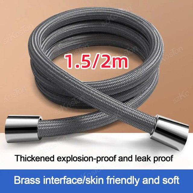 SZKOSTON Duschschlauch aus Nylon in Grau und Silber, flexibel und anti-twist, Anschluss 1/2 Zoll, Länge: 1,75 m - Bild 1